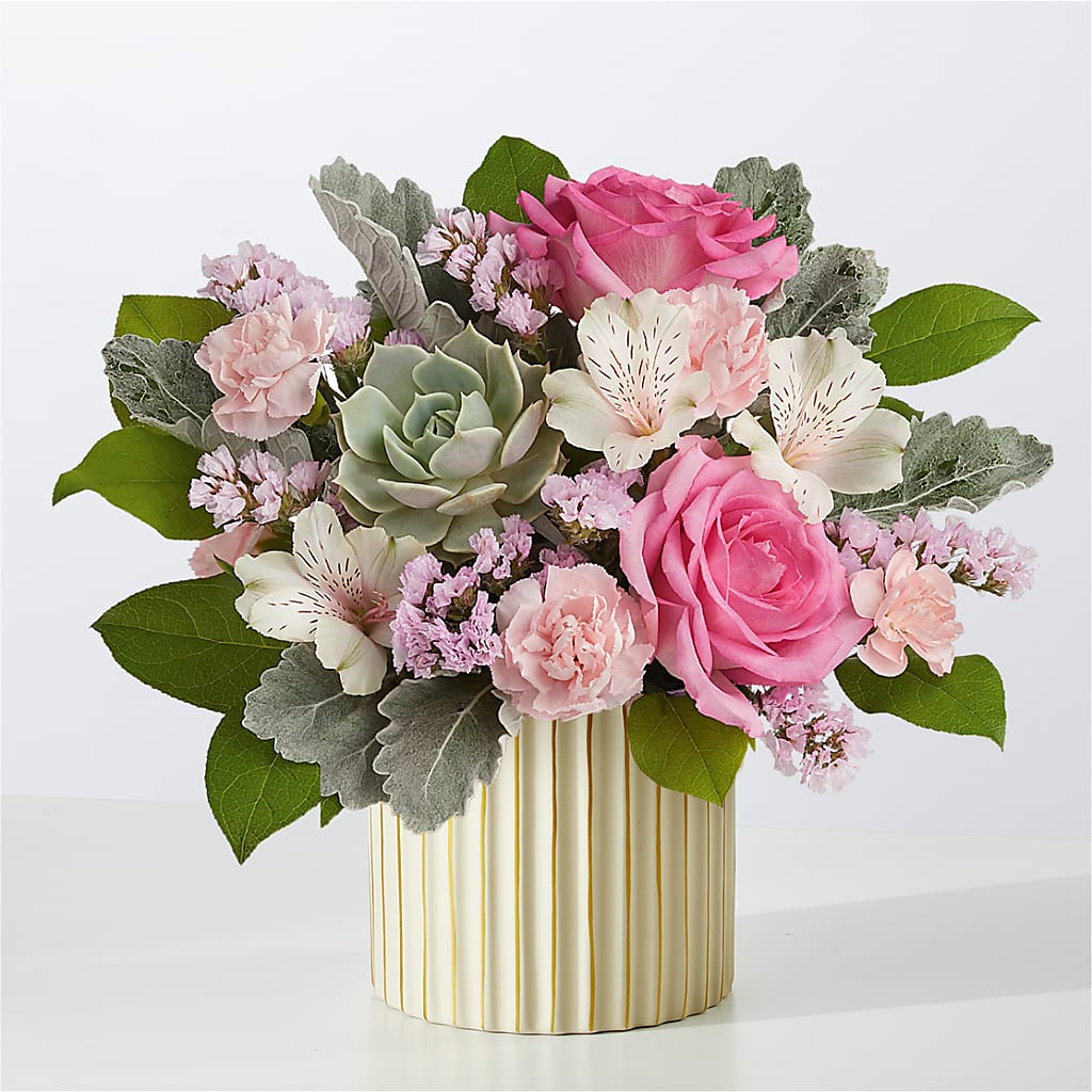 Dusty Rose Bouquet with Ivory Vase – Wilderness Treasures, Pickford MI