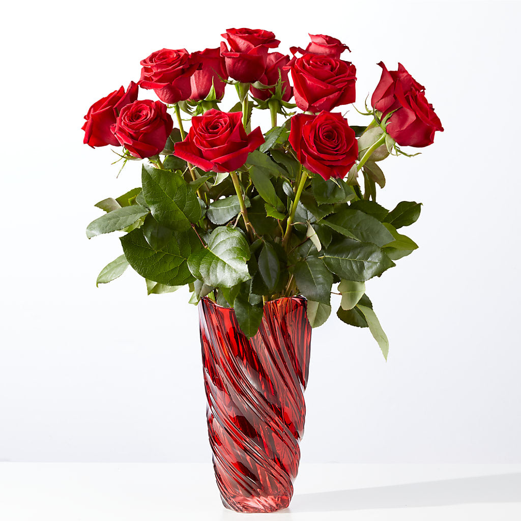 Classic Love Red Rose Bouquet with Luxe Swirl Vase – Wilderness Treasures, Pickford MI