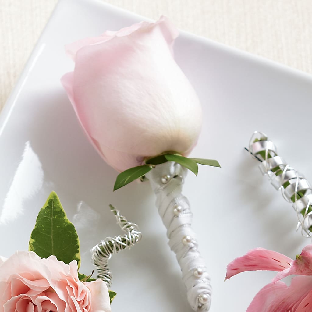 Pink Rose Boutonniere – Wilderness Treasures, Pickford MI