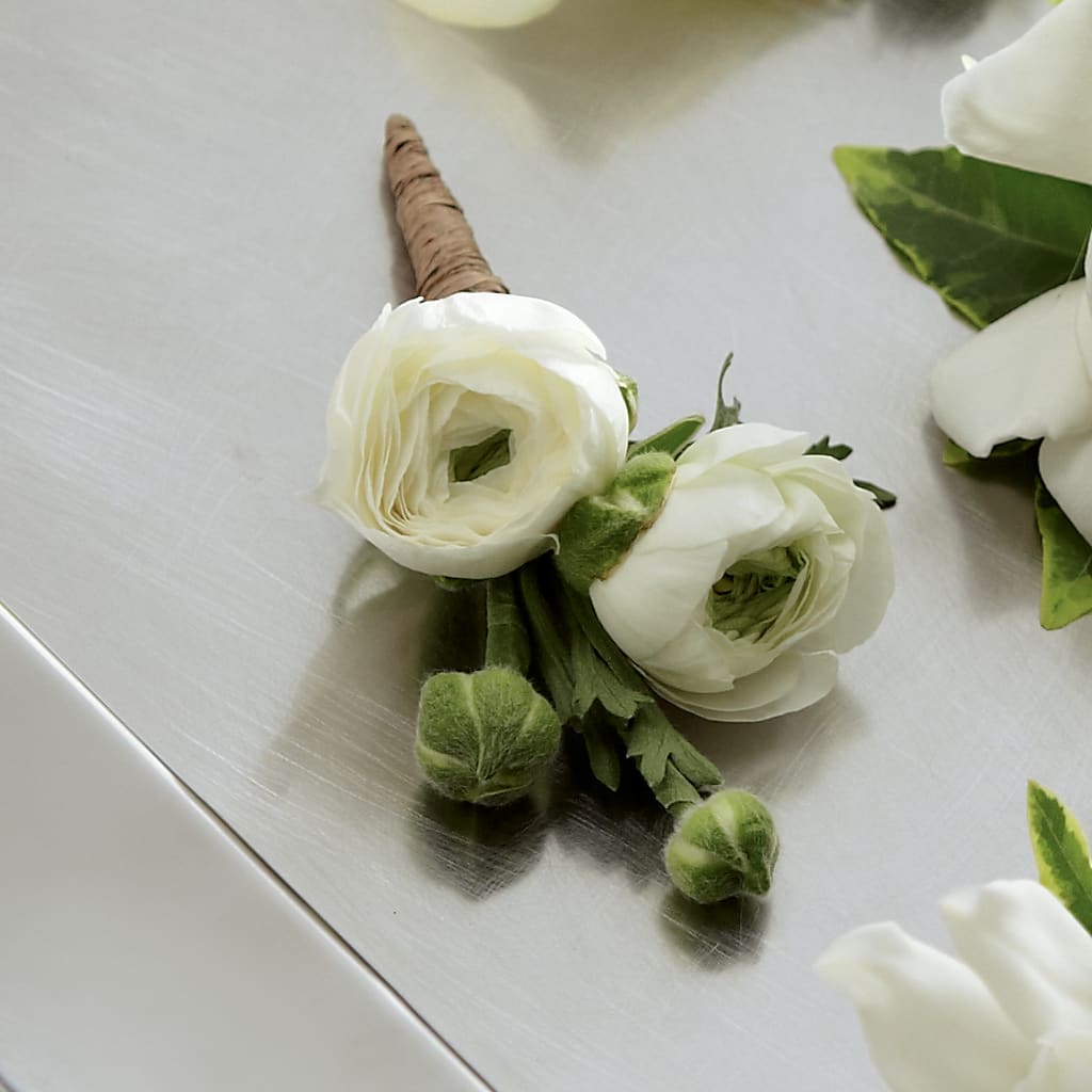 White Ranunculus Boutonniere – Wilderness Treasures, Pickford MI